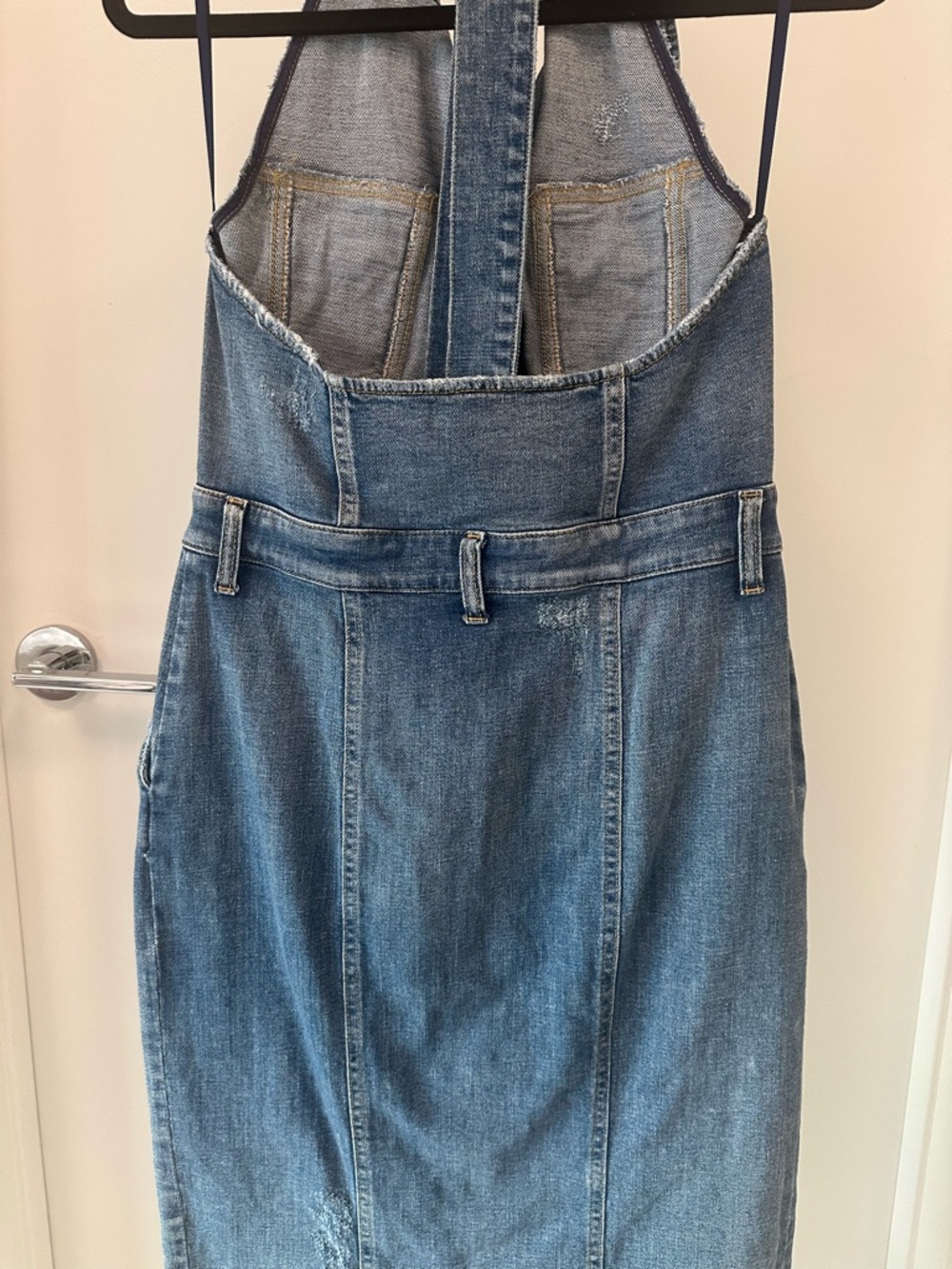 Retrofete Logan Light Blue Denim Halter Button-Front Midi Dress - Picture 8 of 9